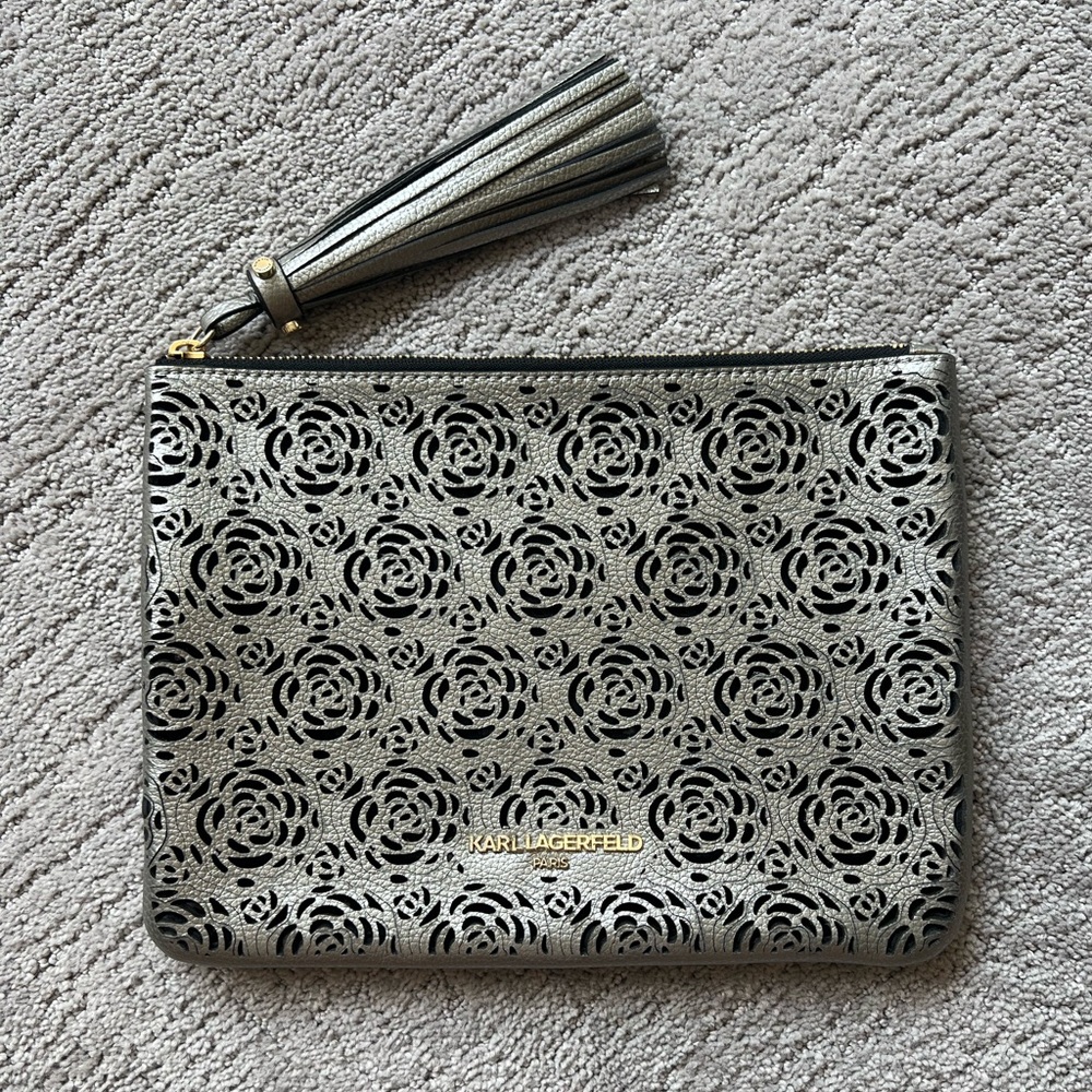 Karl Lagerfeld Metallic Tassel Clutch